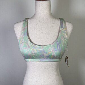 Patagonia Nanogrip Bikini Top NWT Size Small Cutout Green Purple Feather Print